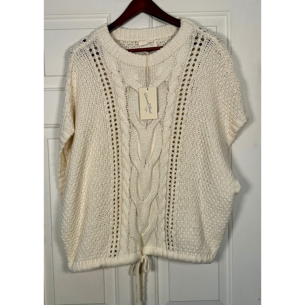 Universal Thread Womens XL Cream Cable Knit Sweater Vest Pointelle Drawstring